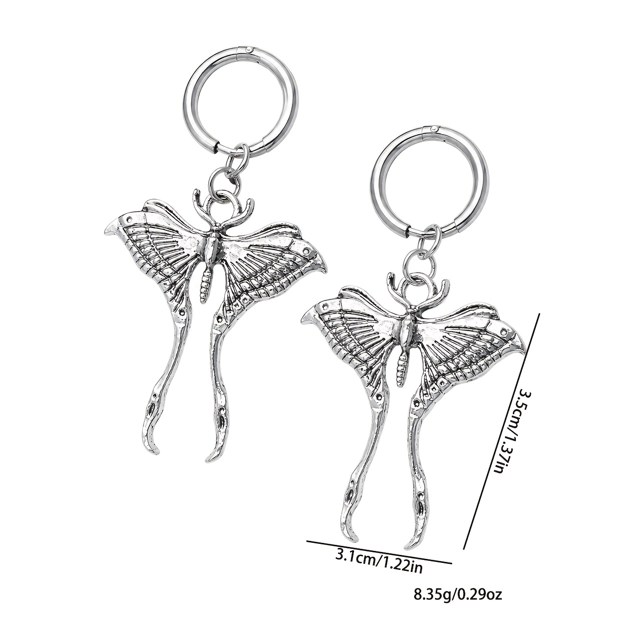 Unisex Dark Gothic Style Crescent Silkworm Moth Pendant Earrings